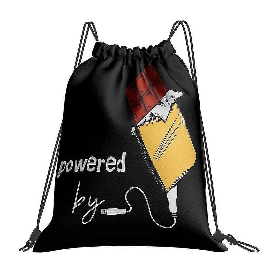 1pc 2D Printed Chocolate Energy Pattern Drawstring Gym Bag - Creative Chocolate Drawstring Backpack, Lightweight Practic-Cqazw