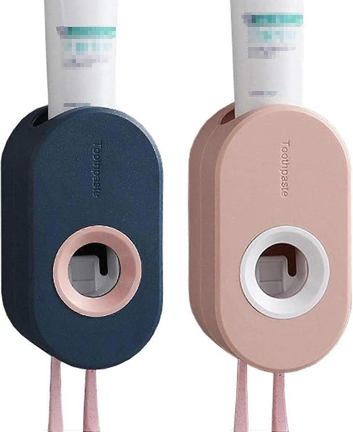 Toothpaste Dispenser Holder - Automatic Shelf for Bathroom (Pink/Blue)