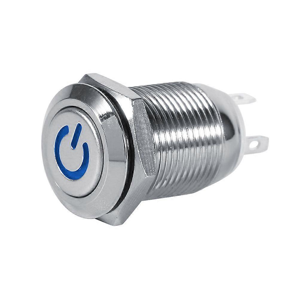 Car Vehicle Power Push Button Switch Momentary Type Blue LED 3V