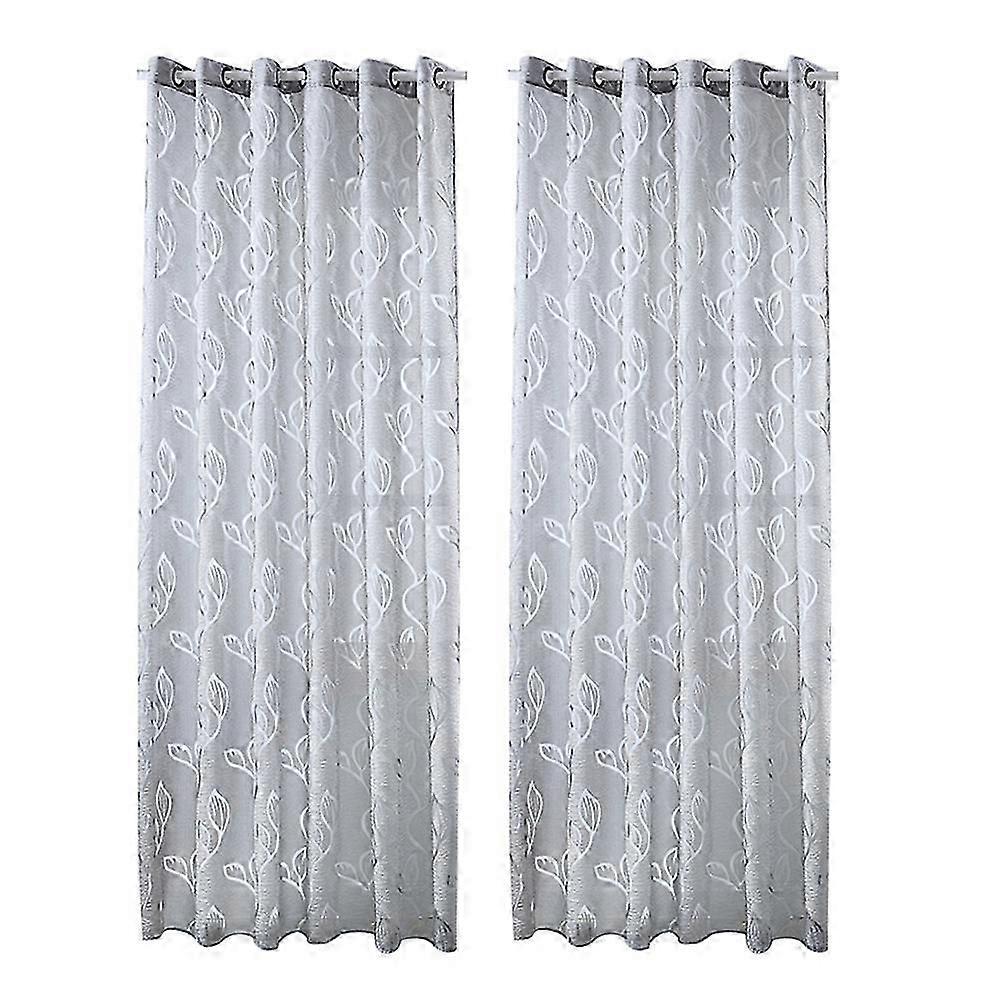 Gauze Curtains Room Divider Grey 100x250cm Rectangular Leaf Design 2Pcs