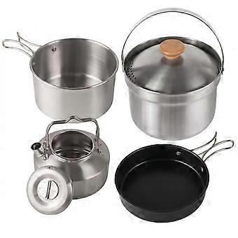 4 Pieces Camping Kettle Pot Pan Set Foldable Handles