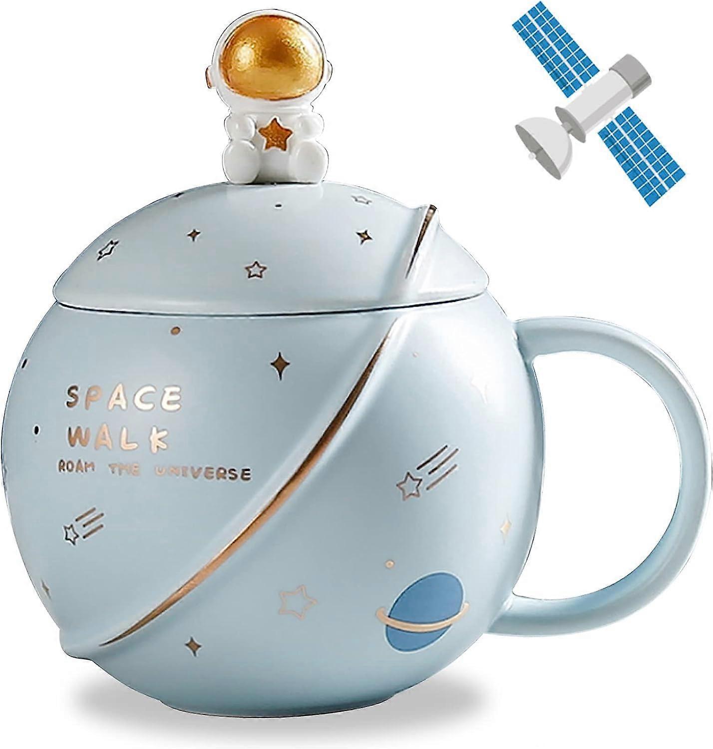 Star-Embossed Ceramic Mug with Astronaut Spoon