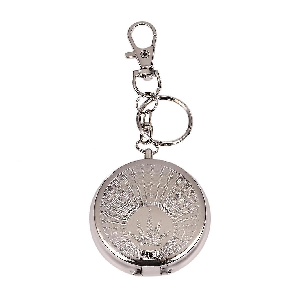 Stainless Steel Portable Circular Ashtray (with Keychain)-silver Random Pattern