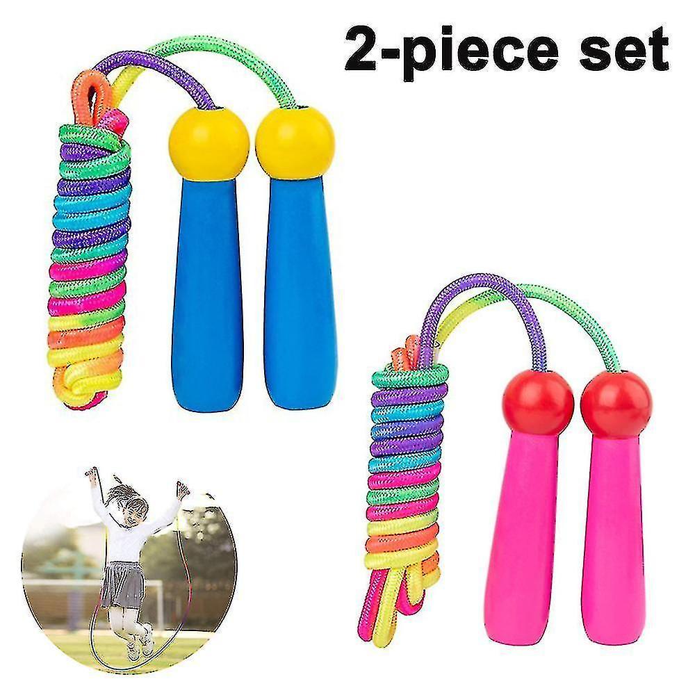 Kids Jump Rope With Wood Handles, Rainbow Jumping Rope, Adjustable Skipping Rope
