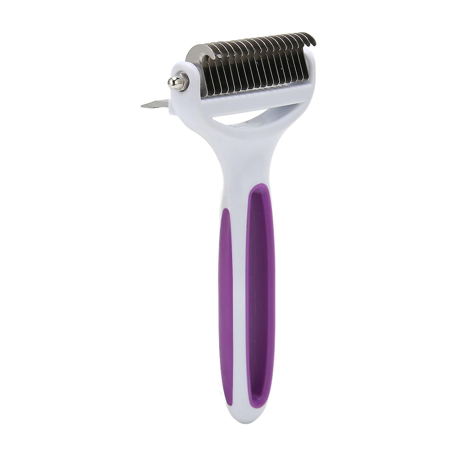 2 in 1 Pet Grooming Brush Washable Pet Dematting Comb Deshedding Tool Undercoat Rake for Cat Dog Removing Knots Tangles S Purple