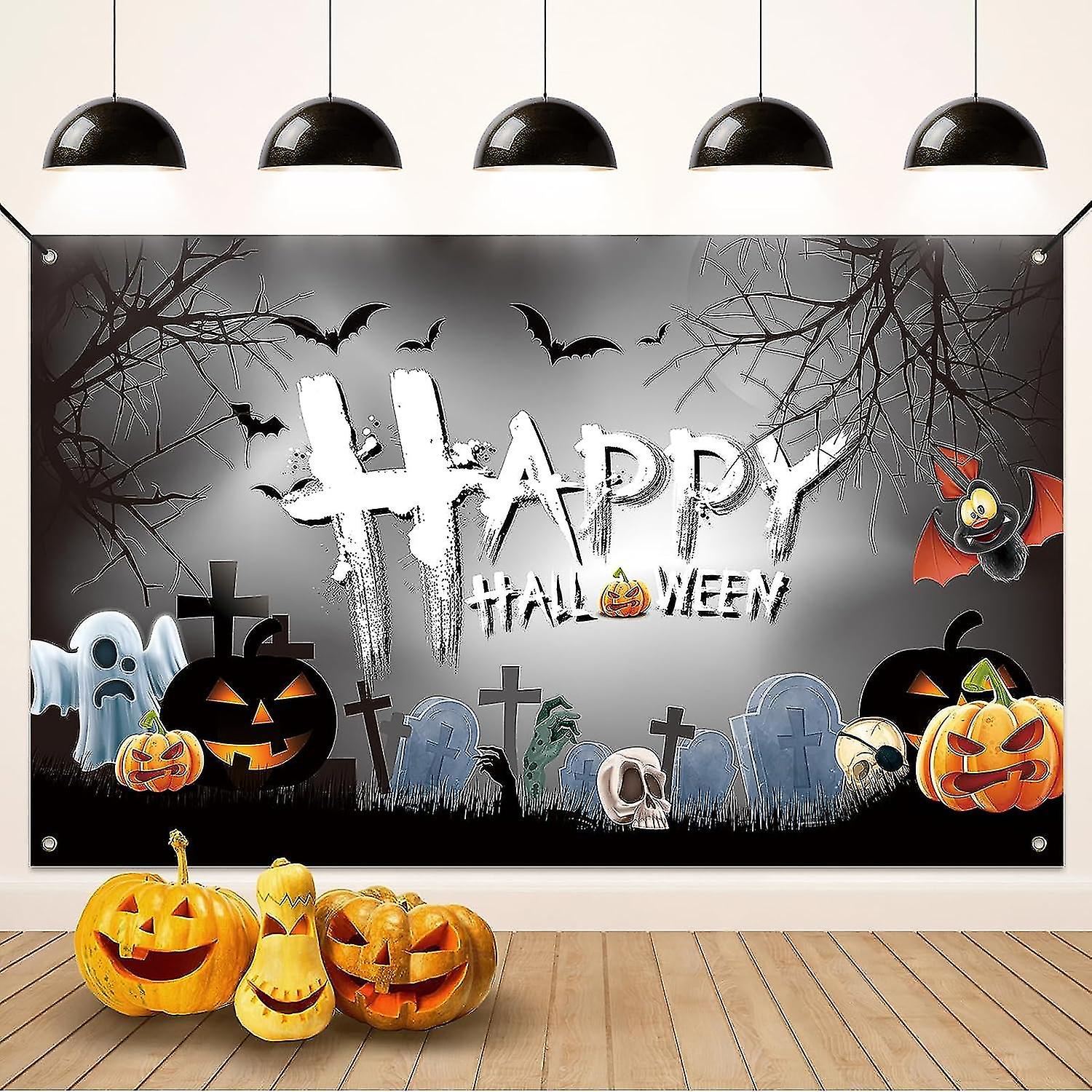 Gray Halloween Banner Backdrop Decor - Party Background