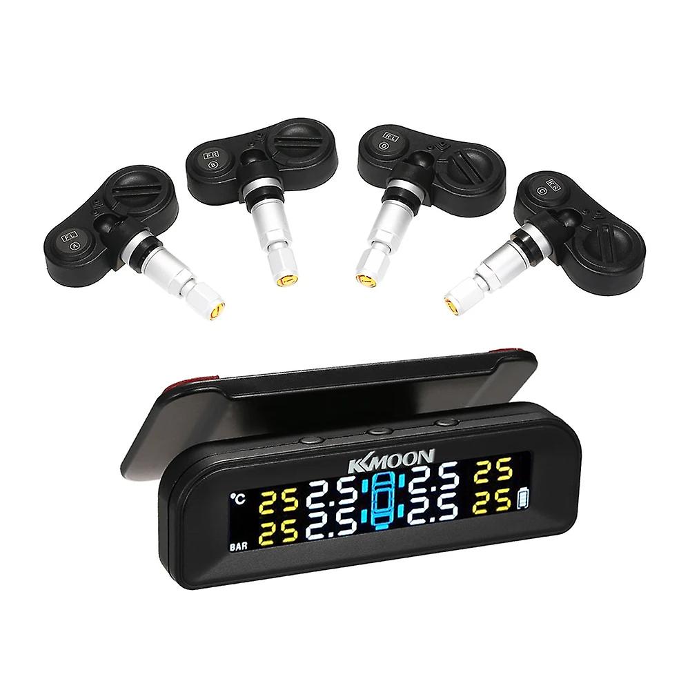 Universal Solar Power Tpms Car Tire Pressure Monitoring System Clock Lcd Display 4 Internal Sensors Auto Security Alarm Systems