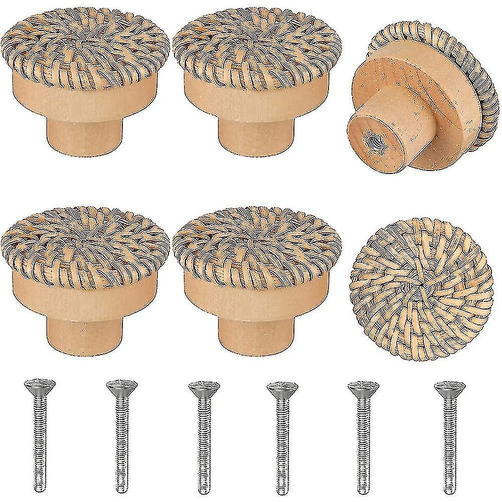 Boho Rattan Dresser Knobs Round Screws Compatible Boho Furniture Knobs 6pcs