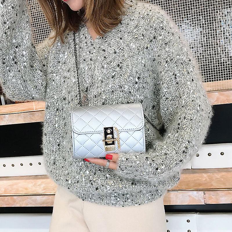 Women's Rhombic Shoulder Bag Fashion Rhombic Chain Lock Diagonal Small Square Bag