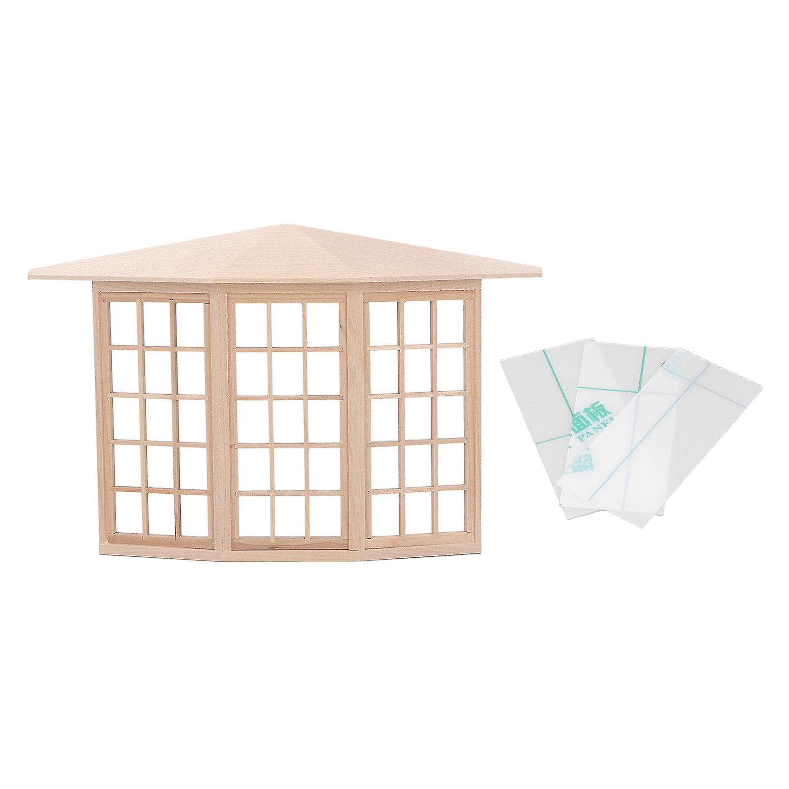 Baie vitrée miniature en bois pour maison de poupée 1/12, modèle de fenêtre d'angle à 45 degrés à 3 côtés pour bricolage