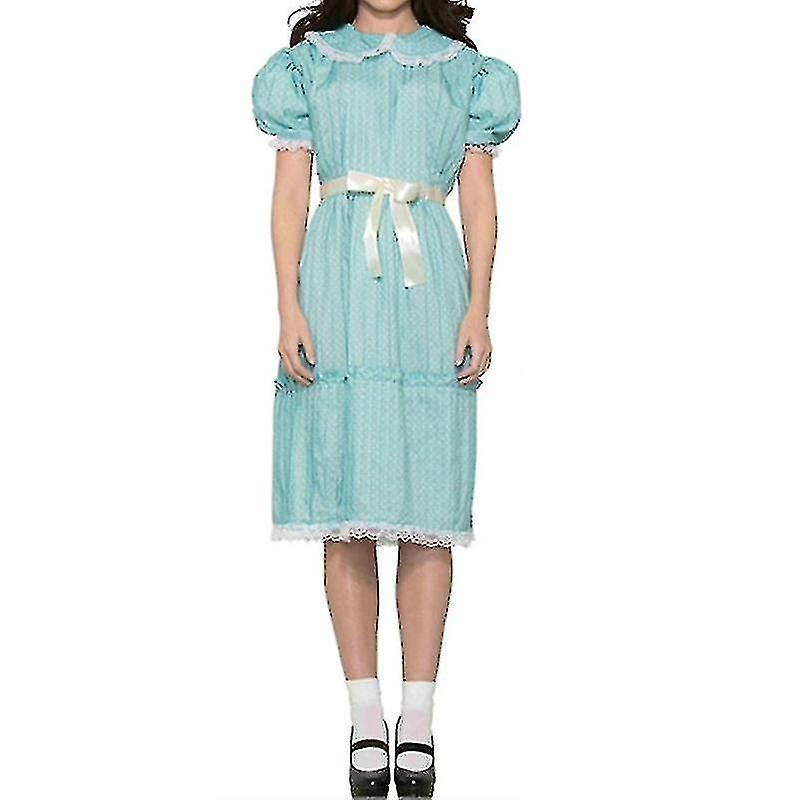 Abiti Per Le Donne Halloween Costume Signore 80s Creepy Sister The Shining Twins Costume Puff Sleeve Blue Dress-yu blu M