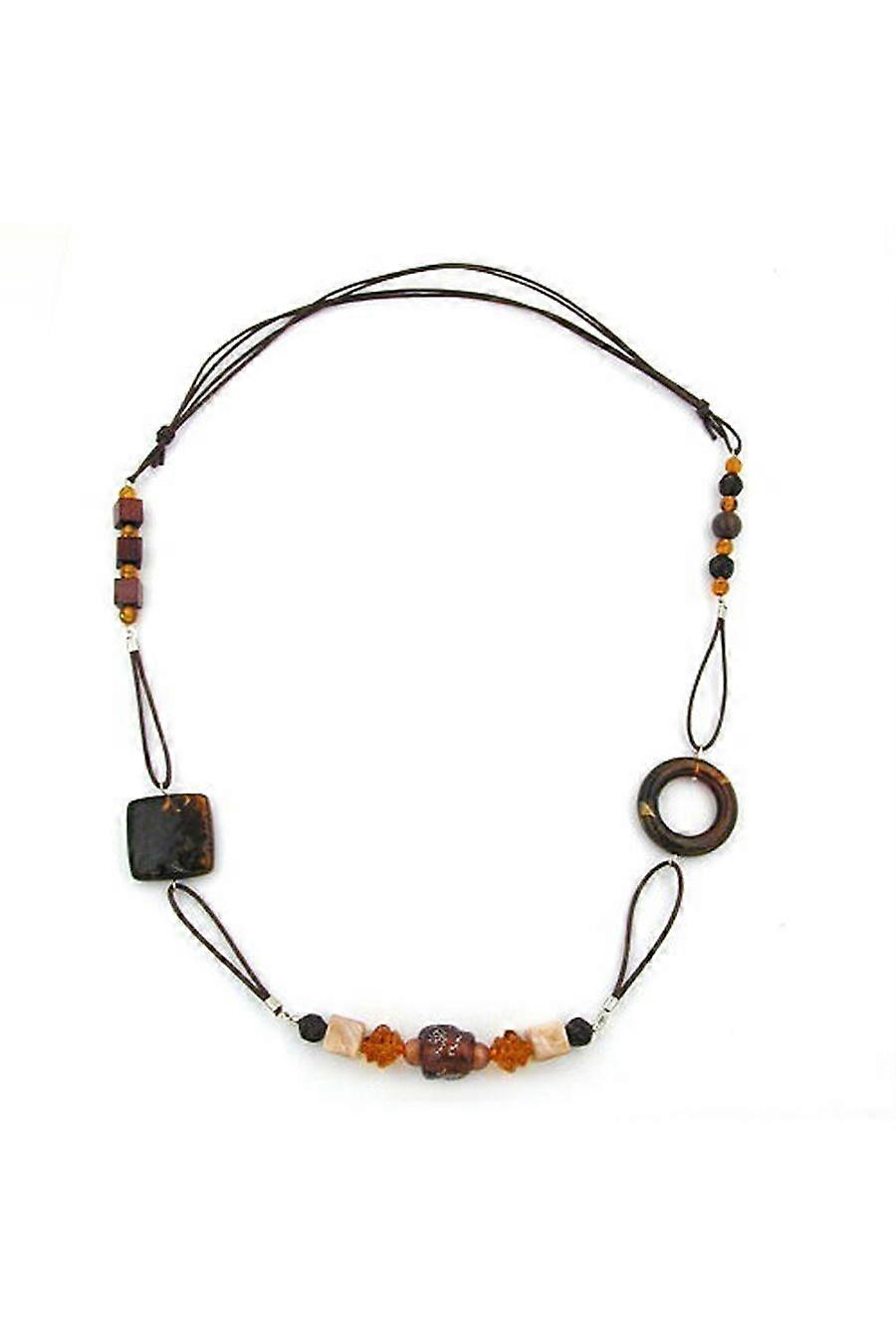 Necklace Brown Light Brown Beige Beads Different Shapes - Gl01006
