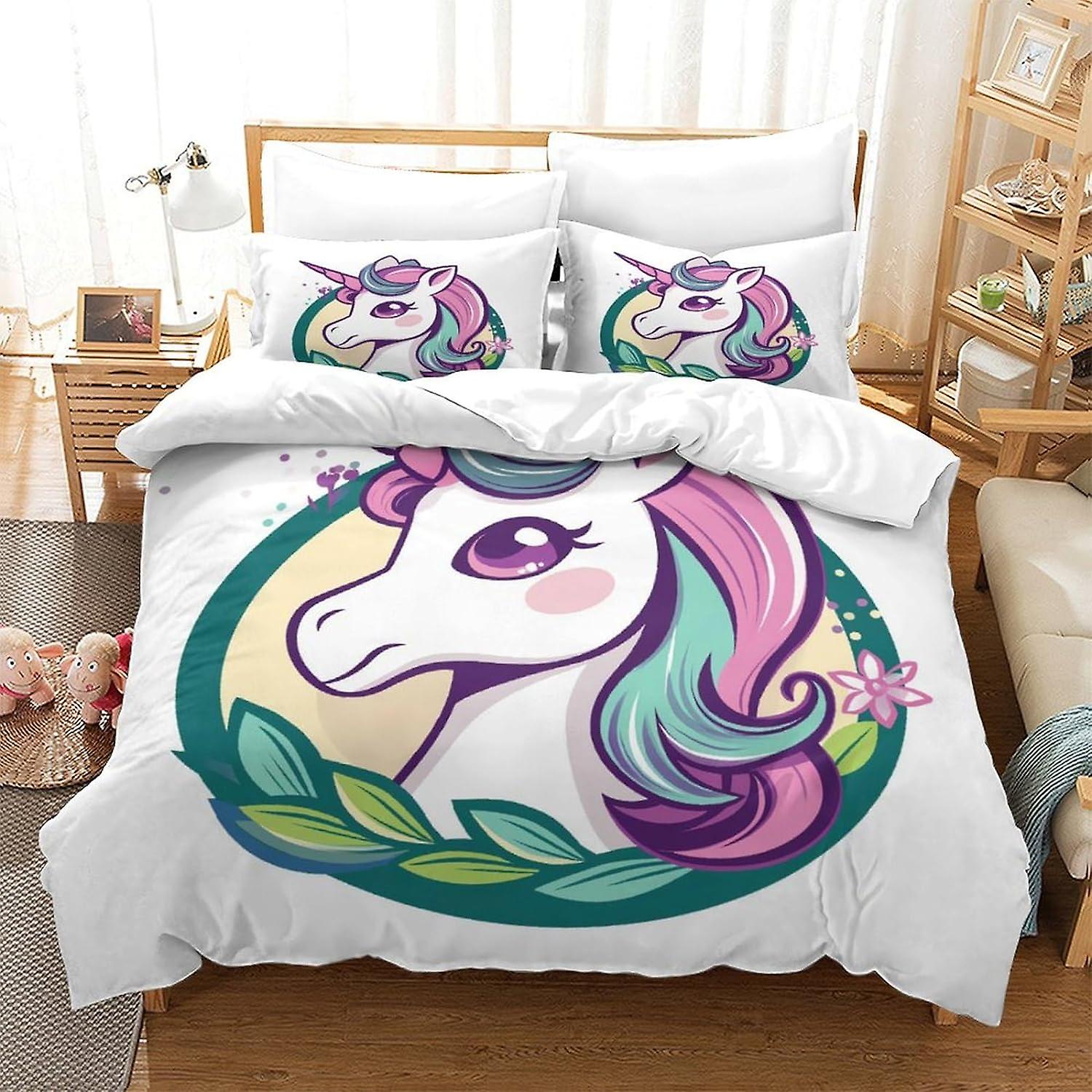 3Pcs Set Cartoon Fashion Classic 3D Rainbow Unicorn Horn  Bedding Sets Printed Duvet Cover