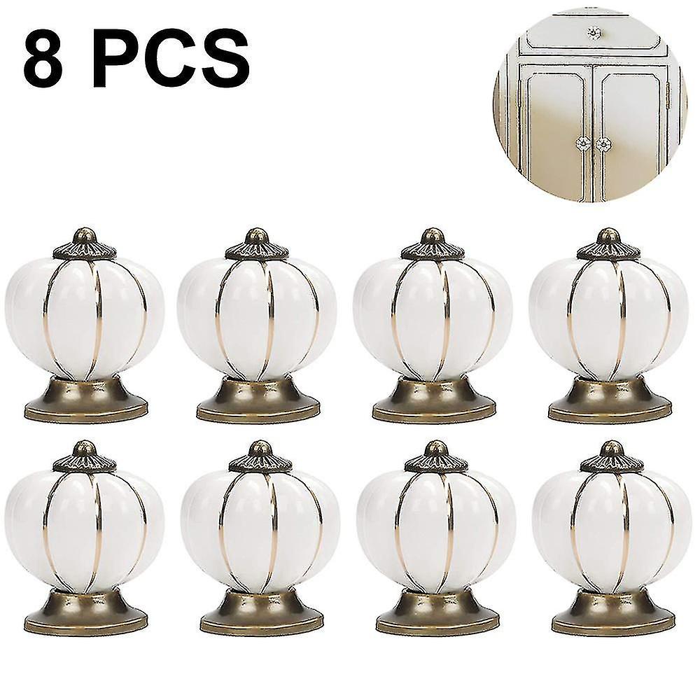 8-Piece Round Ceramic Pumpkin Cabinet and Furniture Knobs Pulls with Chrome Finish
