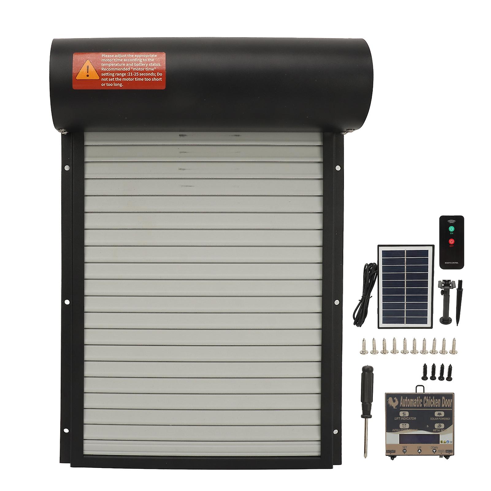 Solar Powered Automatic Chicken Coop Door with Light Sensor Timer Remote Control LED Screen Auto Chicken Coop Door Opener for Home Farm Black
