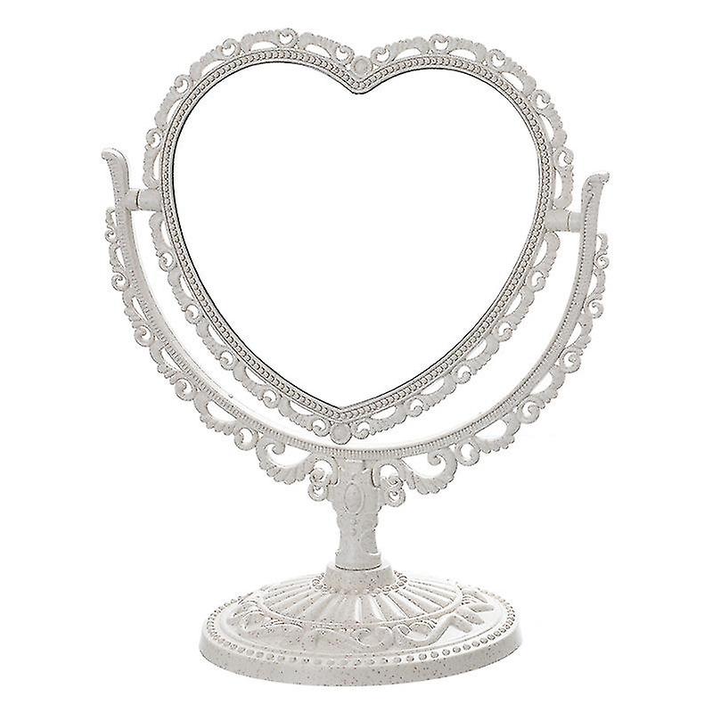 Makeup Mirror Heart Shaped Rotatable Double Sided Desktop Cosmetic Vanity Mirror(1pc, White)