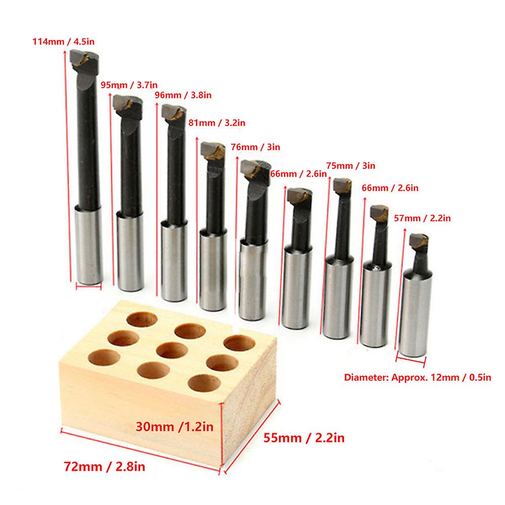 9Pcs 1/2" F1 High Speed Steel Boring Bar Set with Base 12mm