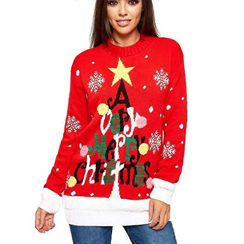 Weihnachten Damen Santa Strickpullover Langarm Casual Weihnachtspullover
