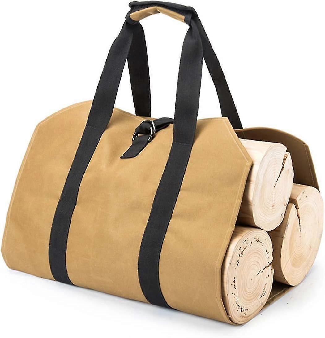 Canvas Fireplace Log Bag,Large Capacity Canvas Log Bag Water Resistant Canvas Log Carrier Bag Canvas Firewood Folding Log Bag for Indoor Fireplace Gar
