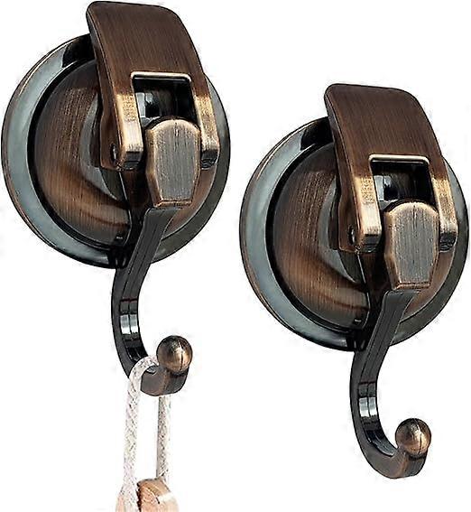 Suction Cup Hooks,Reusable Without Punching Waterproof Wall Bathroom Kitchen Restroom (2 Pack, Brass)