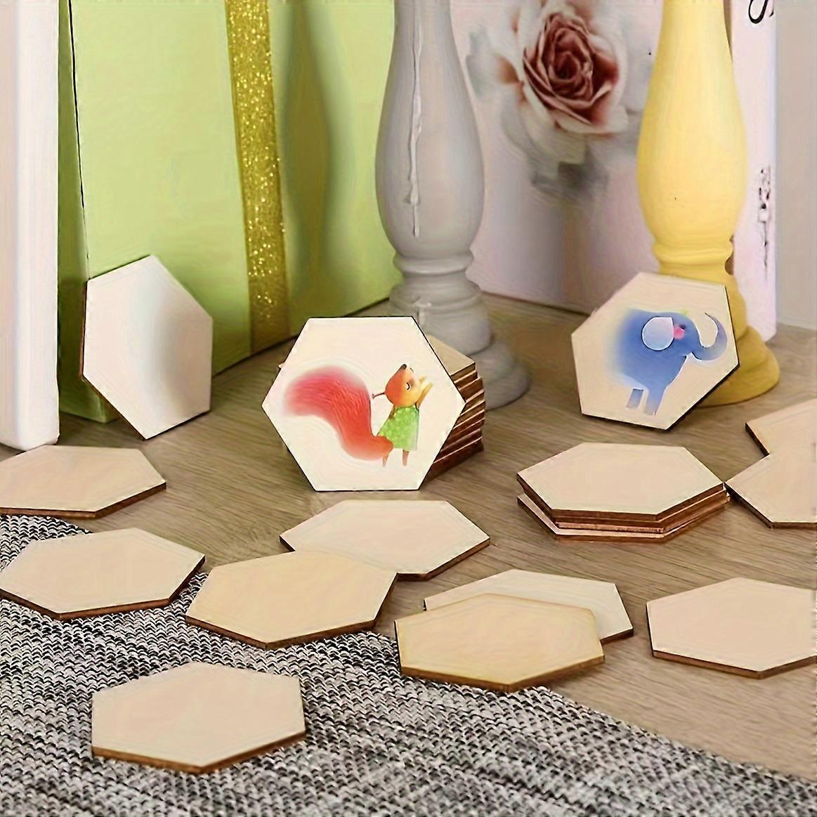 20pcs木製六角形コースターDIYペインティングパズル-パーフェクトパーティー!