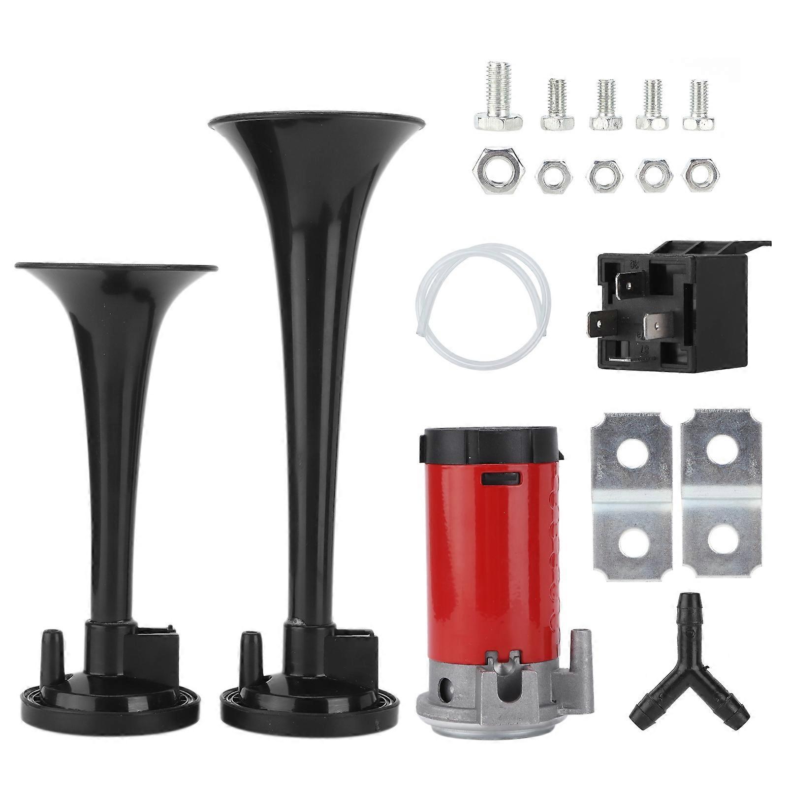 Autós kettős trombita DC 12V 130dB fekete csere lakókocsikhoz, kisbuszokhoz, traktorokhoz, motorkerékpárokhoz, UTV-hez