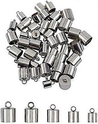 5 Sizes Stainless Steel Cord Ends 50pcs Leather Cord End Caps Cord 6/7/8/9/10mm Inner Diameter End Caps Terminators Cord Finding for Jewelry Making Ki
