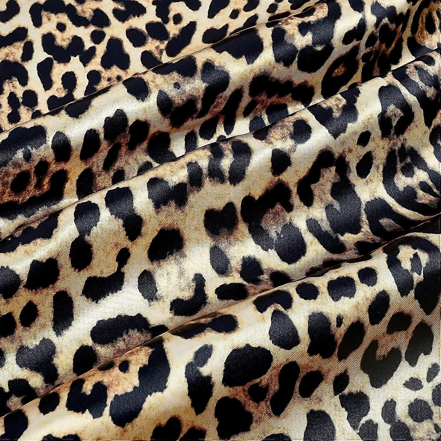 Stain Leopard Fabric 59x79 inches/150x200cm (Light Khaki) Satin Imitation Silk Leopard Fabric Decorative Cheetah Pattern Fabric for DIY Sewing Crafts