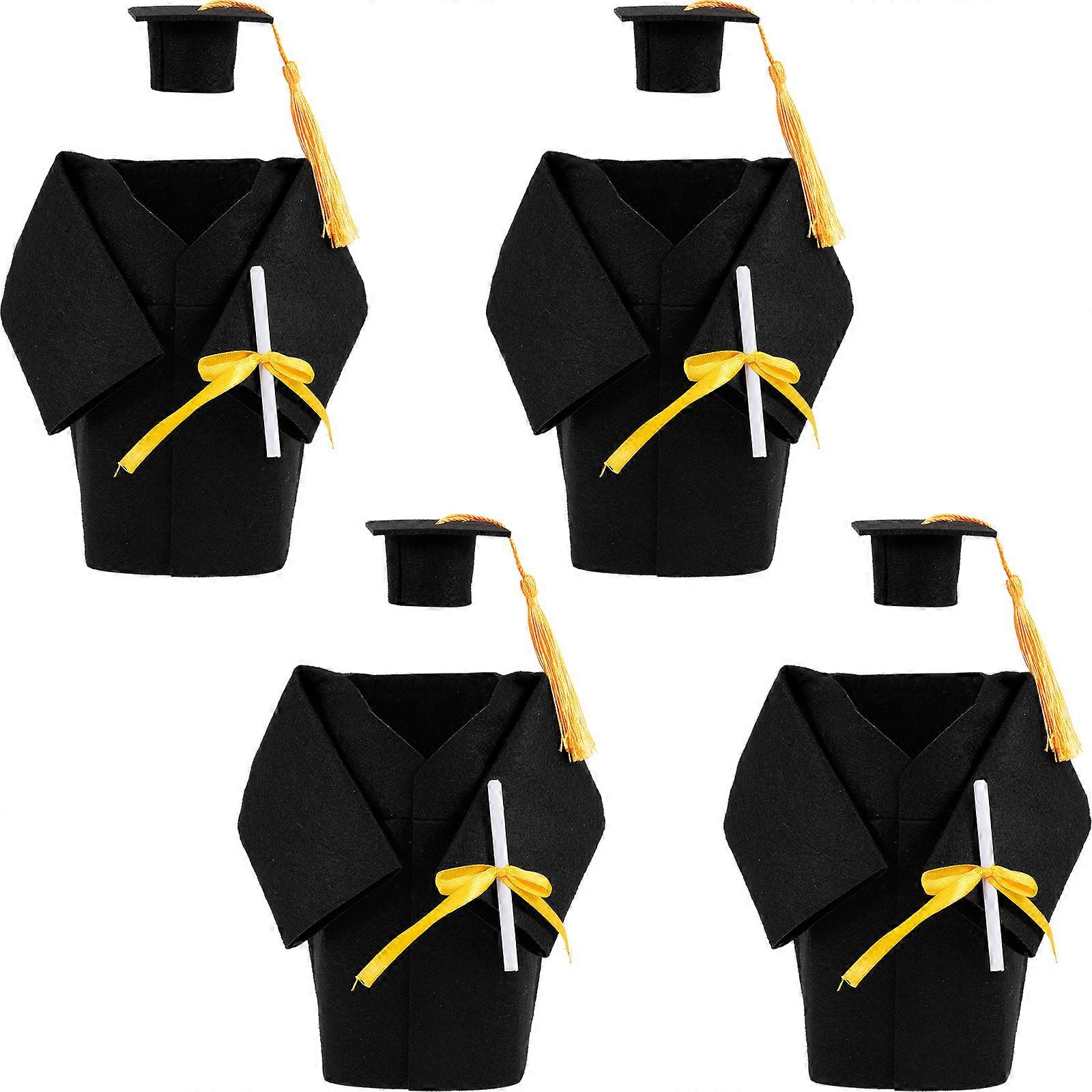 4 Sets of Mini Graduation Cap Bottle Toppers Doctoral Hats Wine Bottle Gown Cover