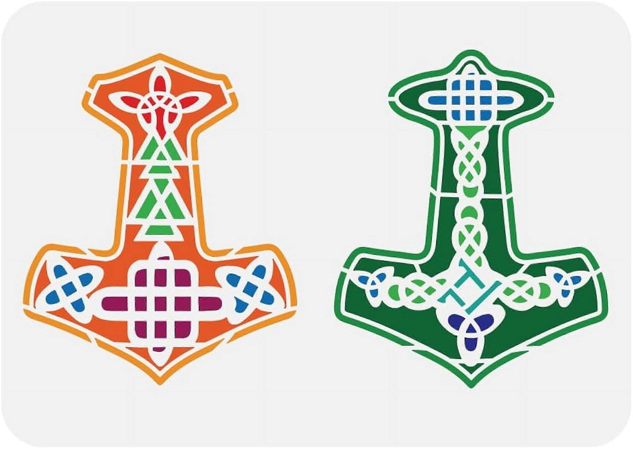 1Pc Viking Hammer Painting Stencil Reusable Braiding Hammer Drawing Template