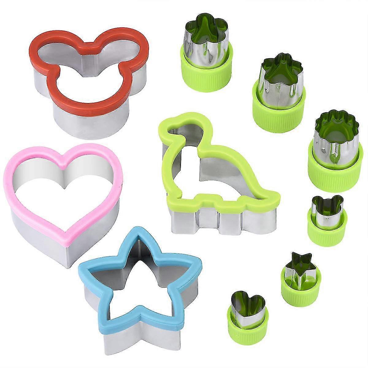 cookie cutters for kids 10 pcs, sandwich cutters include mickey mouse, dinosaur, star, heart and vegetable cutter shapes for holiday and party