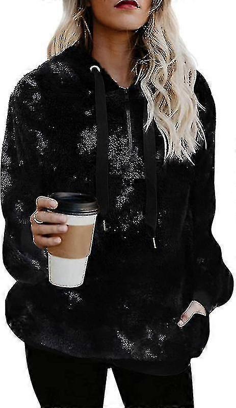 Womens Oversized Sherpa Pullover Hoodie With Pockets Fuzzy Fleece Fluffy Coat