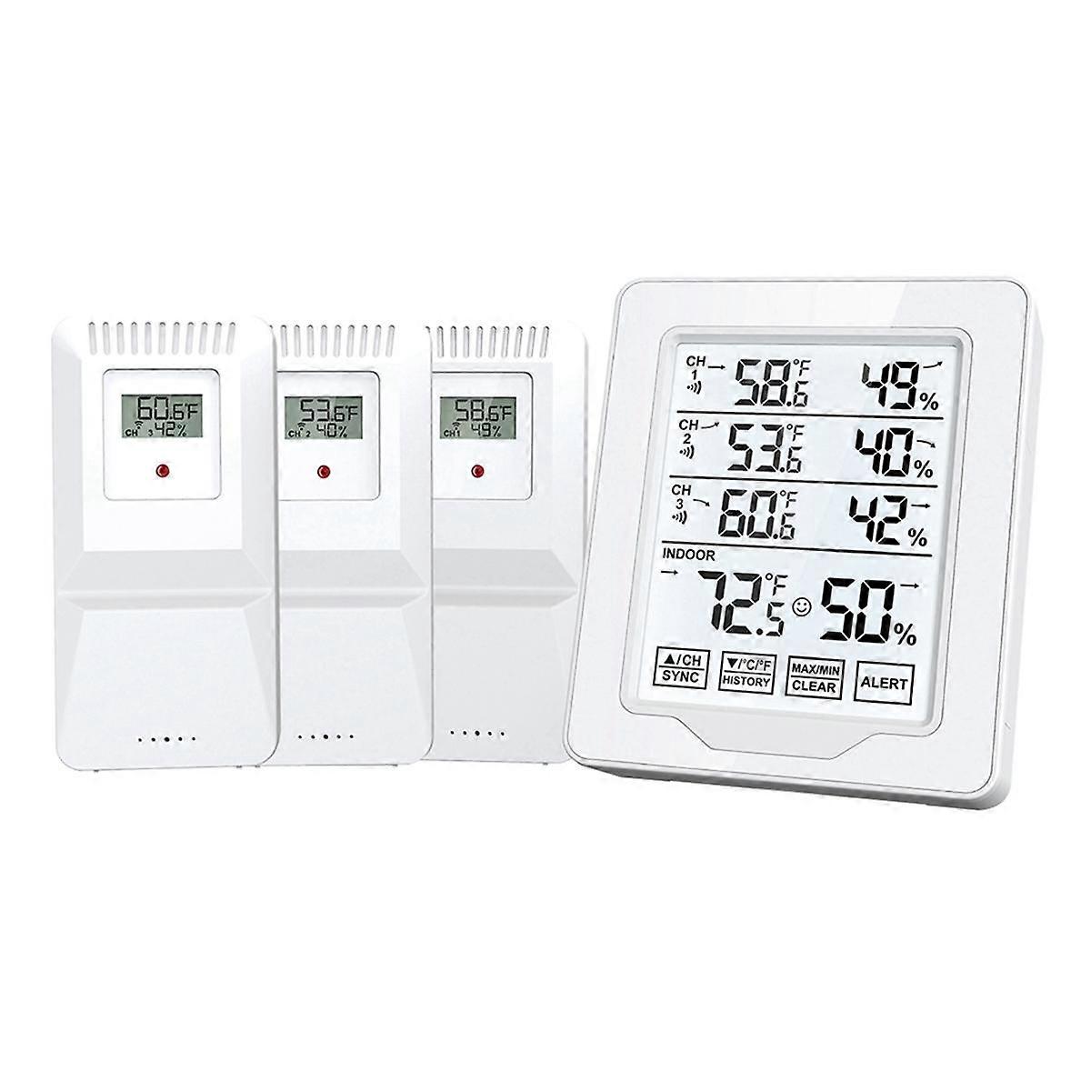 Digital Thermometer & Hygrometer Indoor Humidity with 3 Sensor Screen Display White Backlit Large Screen Recorder