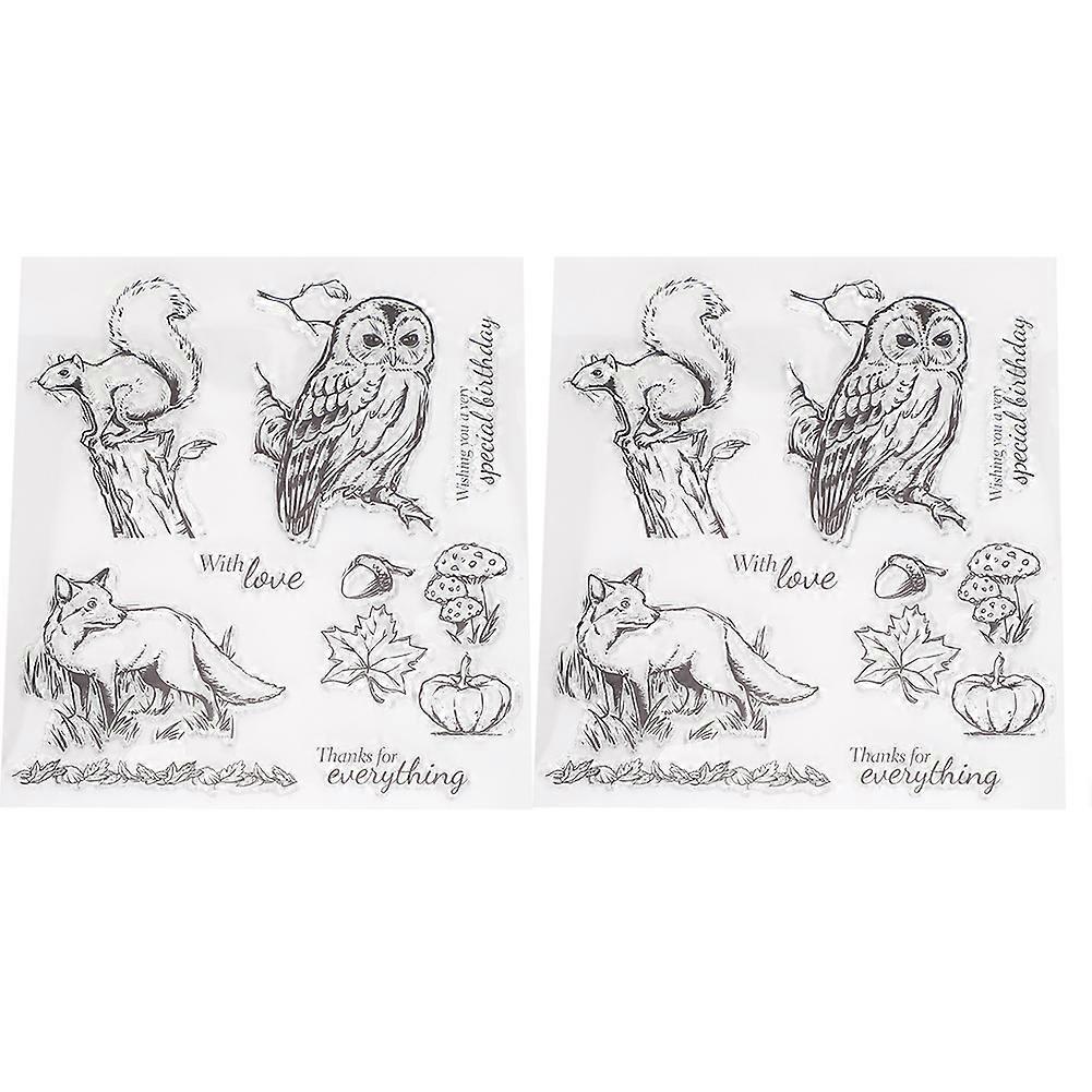 2Pcs Transparent Stamp Rubber Stamp DIY Journal Owl Squirrel Fox Pattern Seal T1672