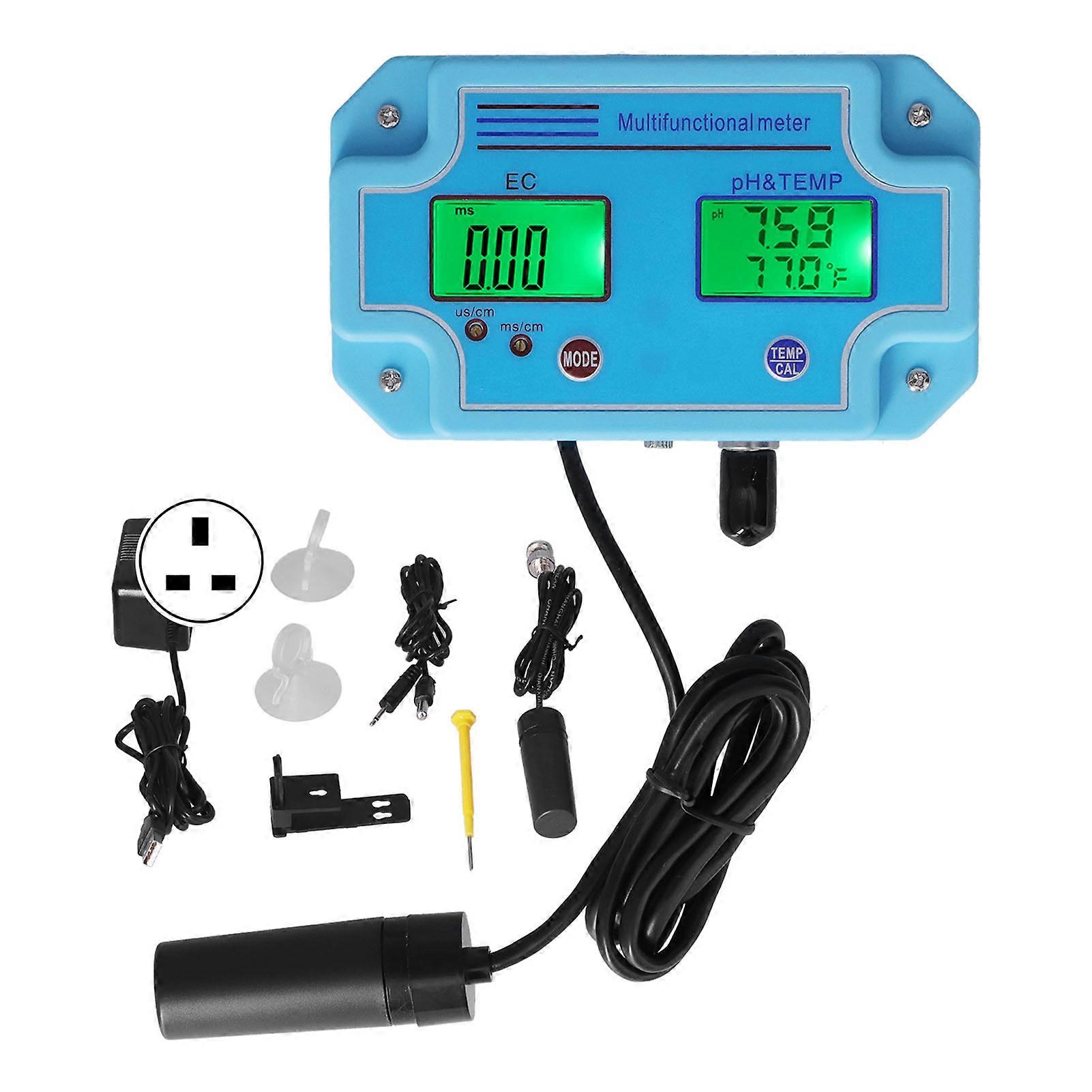 Para PH EC Medidor de temperatura DC 6V Monitor hidropónico LCD portátil de alta precisión Probador multifuncionalUK Plug 220V