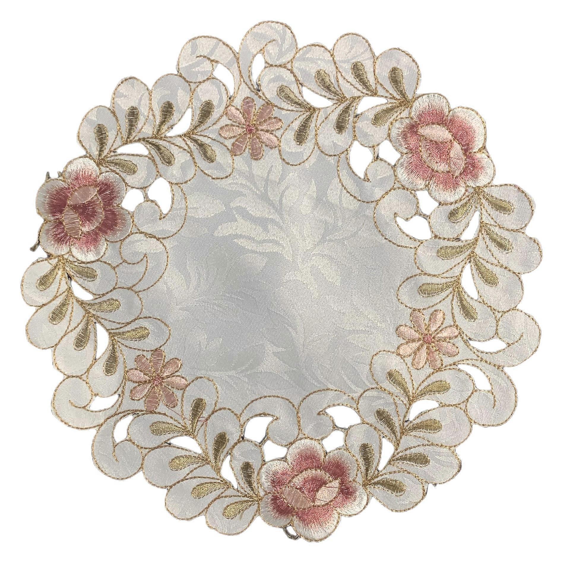 Set of 4 Floral Embroidered Lace Round Doilies 9.8" x 9.8",2024 Ping