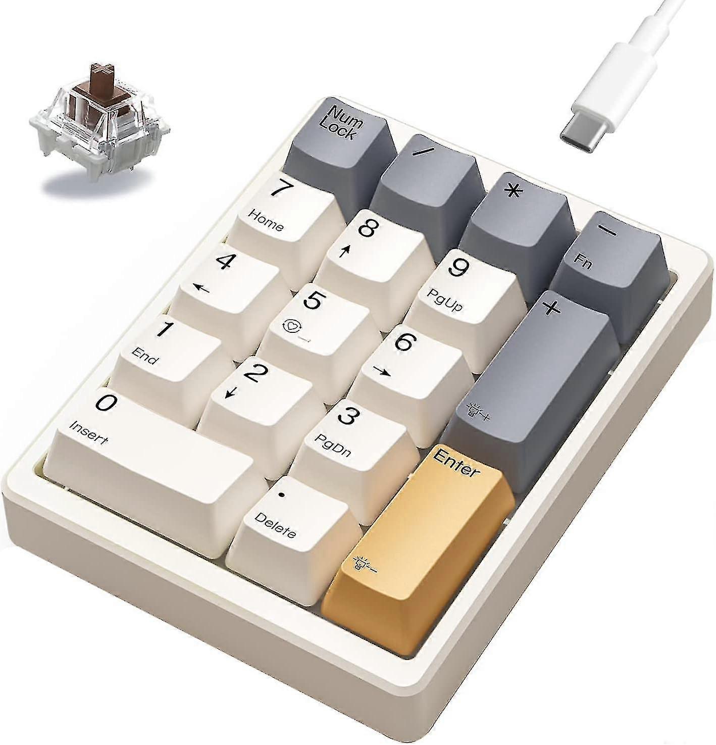 Number Pad, Mechanical Numpad Wired Usb Standard 17 Keys Numeric Keypad With Pbt Keycaps White Backl