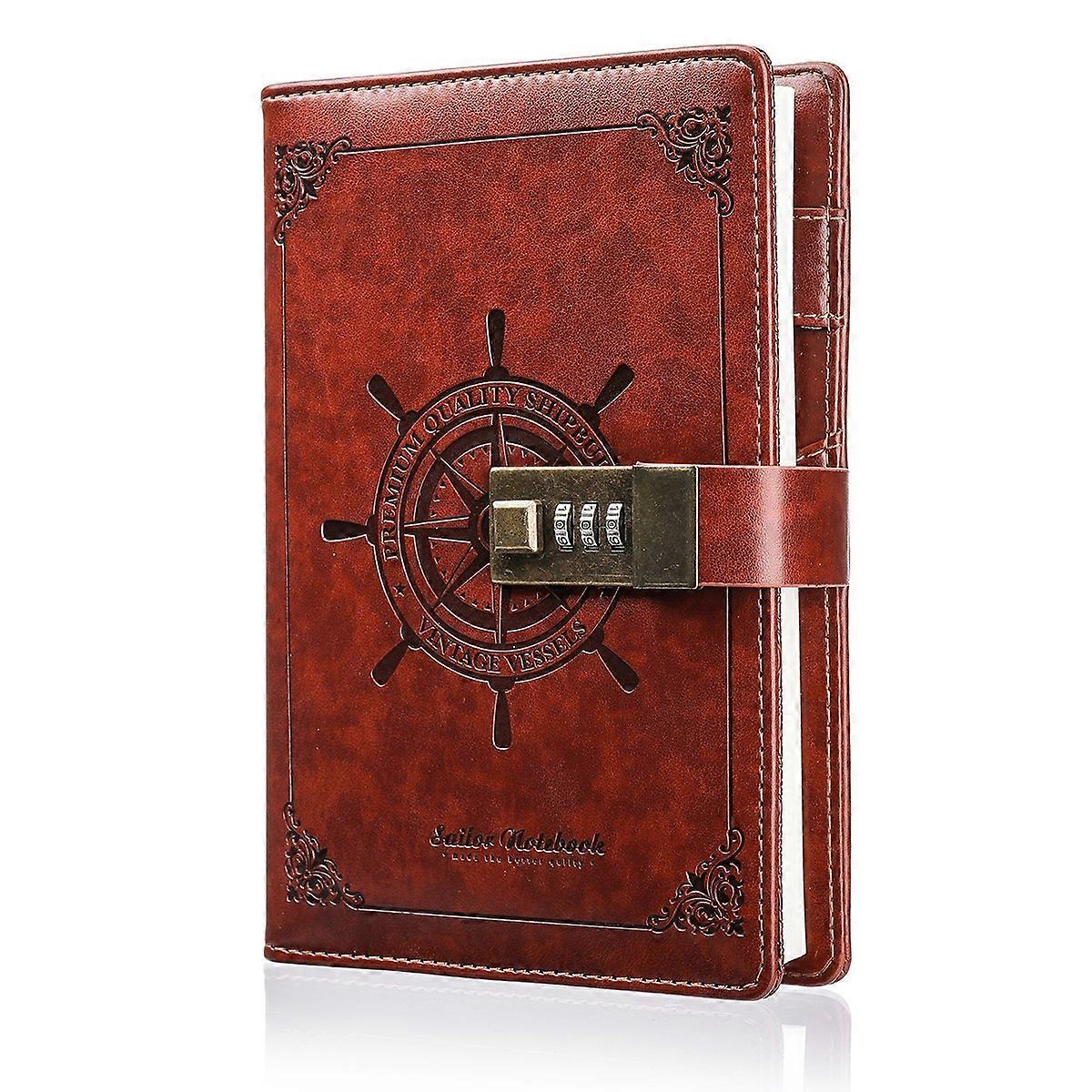 Diary with Lock Leather Journal Password Combination Lock Notebook Secret Journal Writing Notebook PU Brown Style
