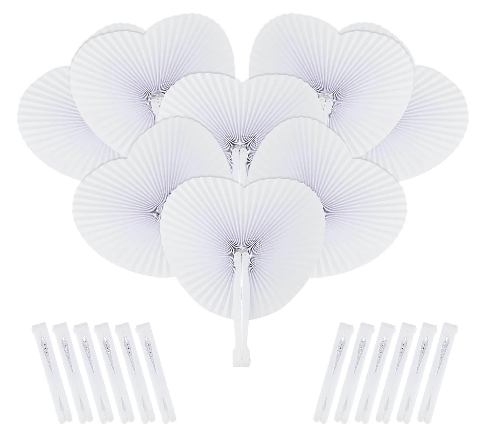 Heart Shaped Paper Fans Holding, 24Pcs White Wedding Paper Fans, Lightweight and Foldable Paper Fan, Wedding