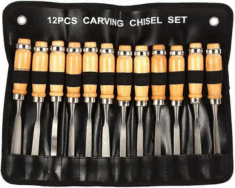 12Pcs Wood Carving Hand Chisel Tool Set in Storage Pouch, Professional Woodworking/Carpentry Gouges Wood Carving Chisels with Wood Handles