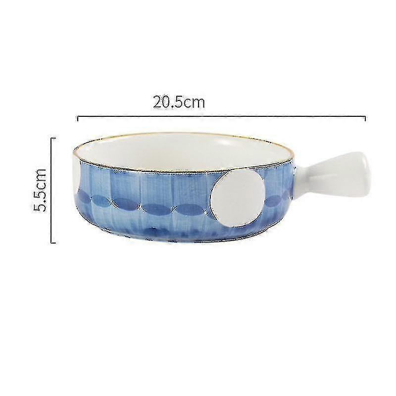 Japanese-style Creative Hand-painted Ceramic Single Handle Baking Bowl Household Fruit Salad Bowl Mi