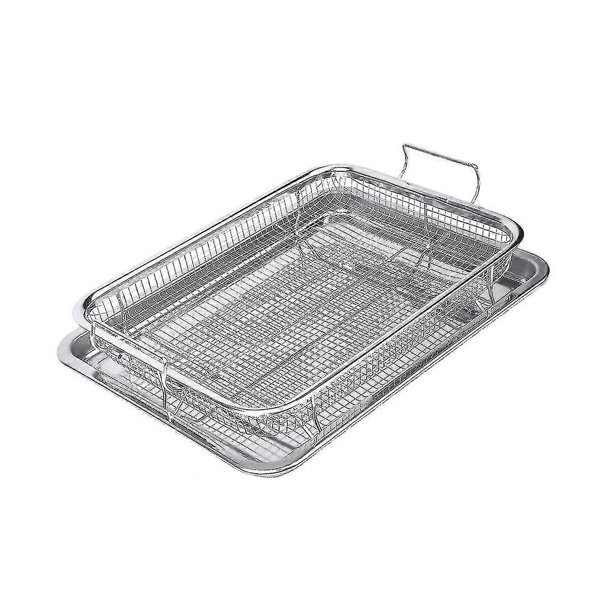 Rostfri korg för ugn, grönsaksfack och korg för ugn, passar pommes frites/bacon/kyckling (silver)