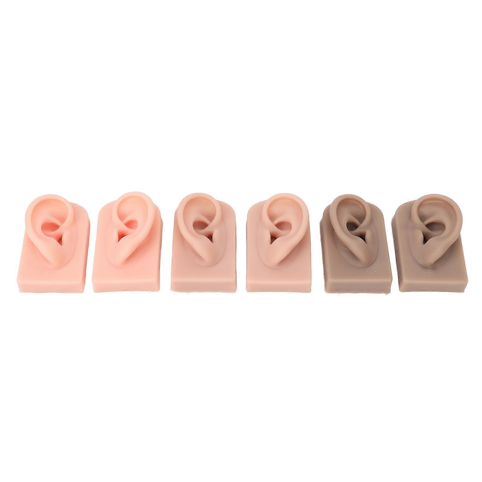 3 Pairs Silicone Ear Model 3 Colors Soft Flexible Waterproof Simulation Silicone Ear Model for Beauty Novice Practice
