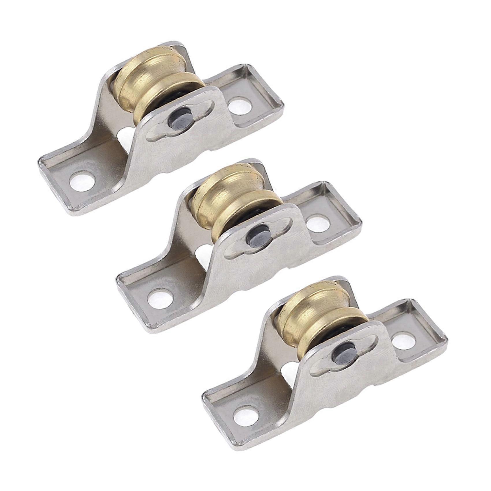 3pcs 1.6cm Dia Single Roller Window Pane Pulley Doors Wheel Silver + Gold