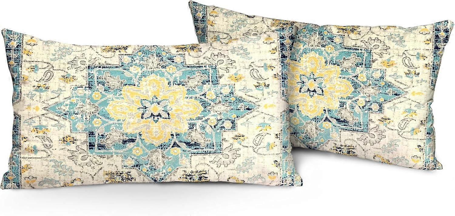 Modré poťahy na vankúše Boho Throw Súprava 2 12 "x20" Monaco Carpet Carpet Obojstranný vzor Bavlnená mäkká obliečka na vankúš Poťah na vankúš Obliečka na vankúš pre záhradný gauč