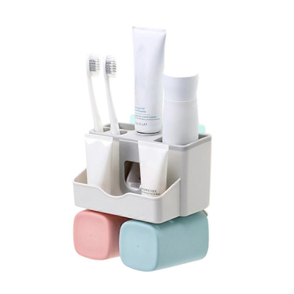 Large Capacity Toothbrush Holder Wall Mount Storage Rack with Automatic Toothpaste Dispenser