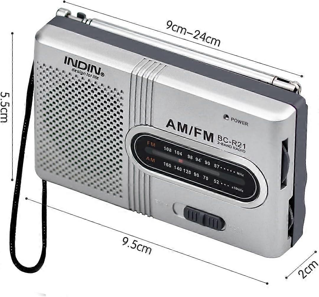 Portable Radio Small Radio Silver FM/AM (MW), Extra Large Tuning Knob ...