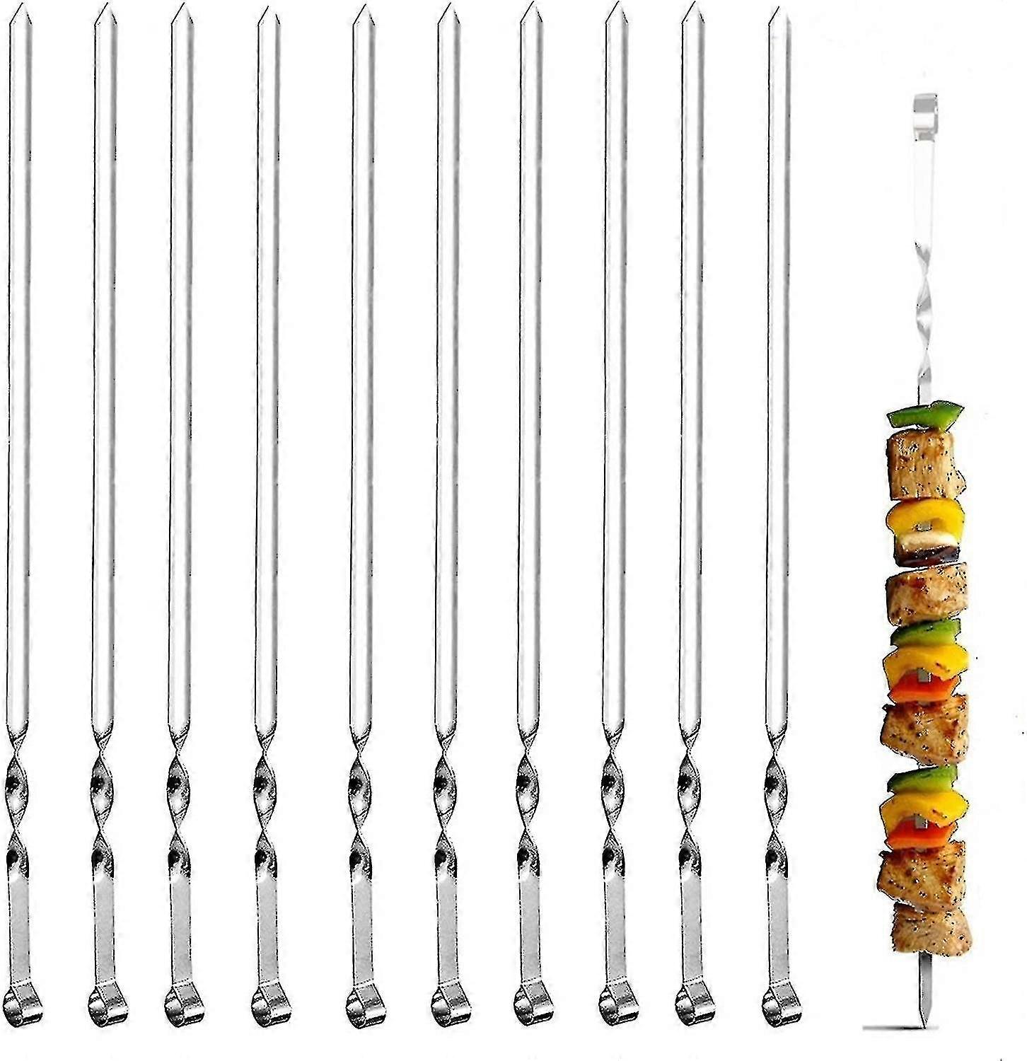 Reusable Stainless Steel Skewers for Kebabs - Set of 10, 38cm Flat Metal Skewers