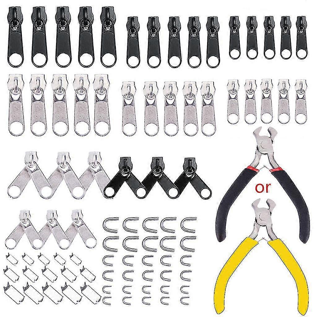 85pcs/set Zipper Rep Kit Sewing Jacket Slider Install Plier Metal Lock Pull Replacement Head