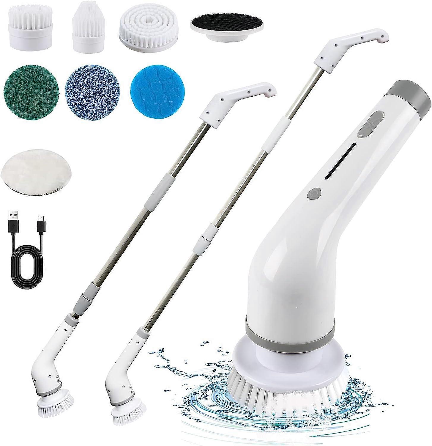 Electric Cleaning Brush, Cordless Spin Scrubber with Adjustable Extension Long Handle & 7 Replaceable Brush Heads, Rechargeable Power Scrubber for Bat